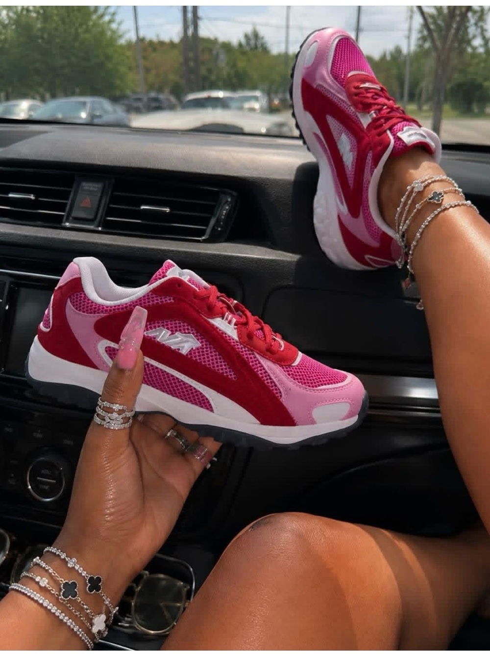 Avia Women's Red and Pink Mesh Running Sneakers - Picture 2 of 2